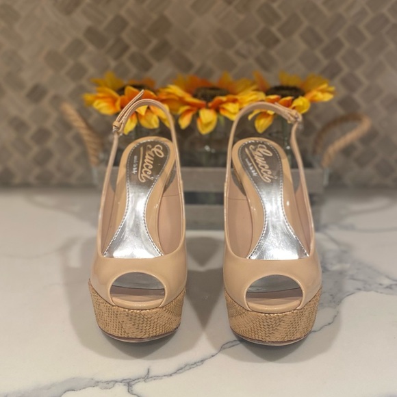 Gucci Patent Leather Slingback Platform Espadrille Wedge Sandal - Picture 2 of 8